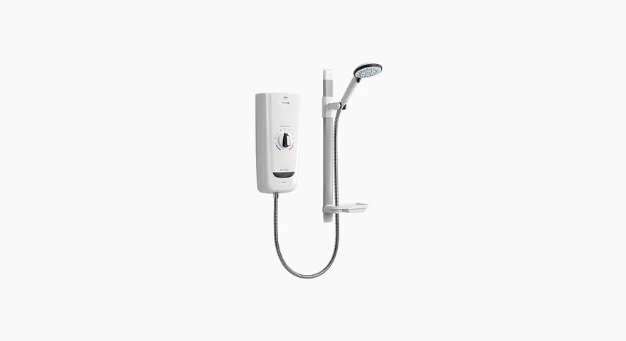 Electric shower unit with easy-grip controls, riser rail and handset